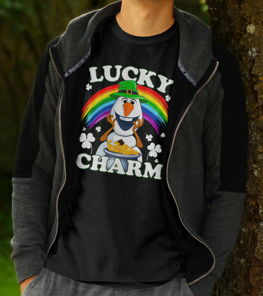 LUCKY CHARM Olaf Rainbow Shamrocks And Gold Coins T-Shirt