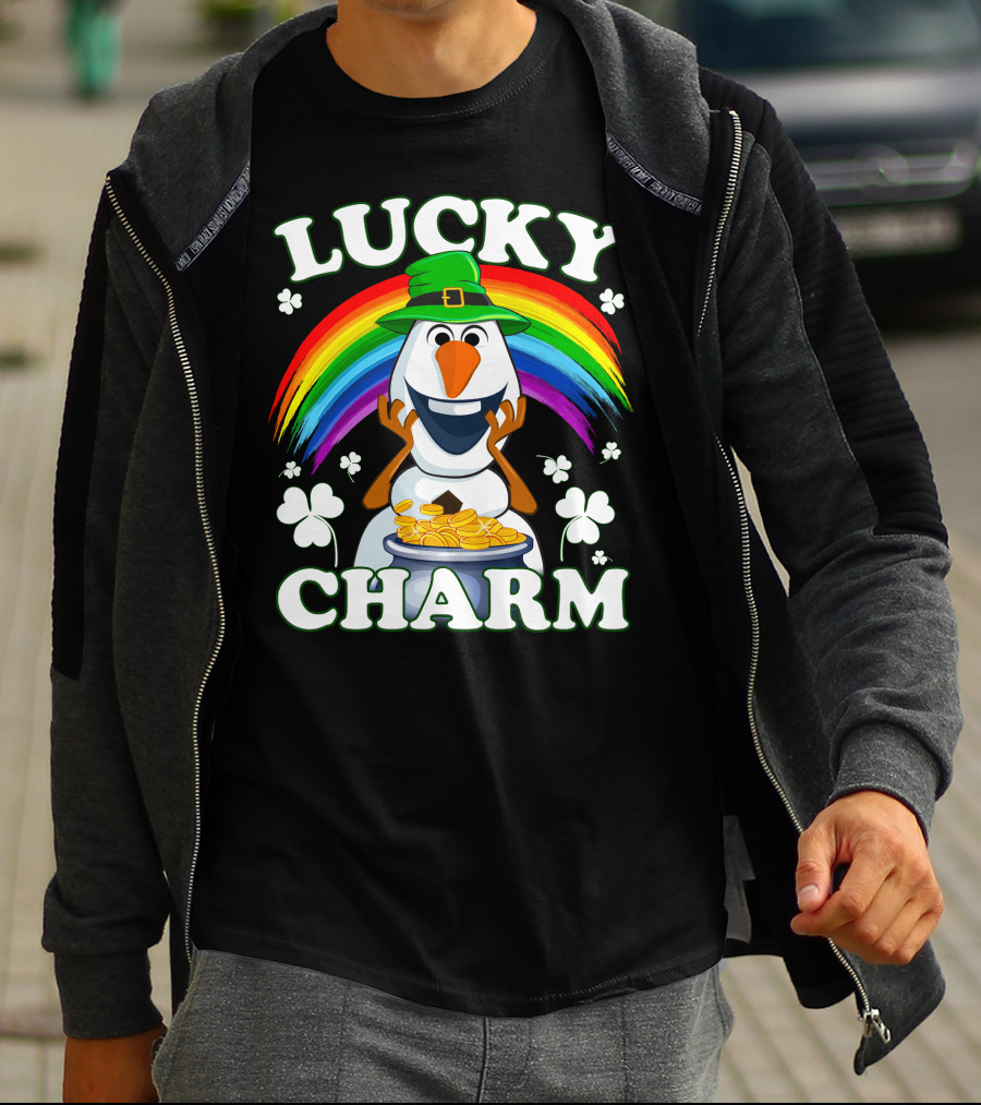 LUCKY CHARM Olaf Rainbow Shamrocks And Gold Coins T-Shirt