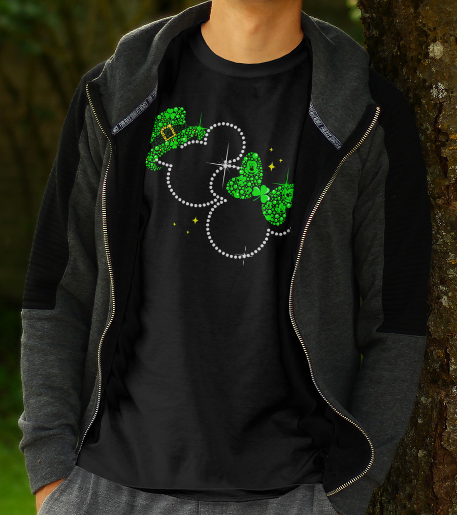 Mickey And Minnie St. Patrick's Day Shamrock Hat And Bow T-Shirt