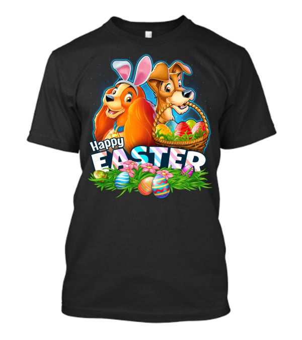 Happy Easter Lady And The Tramp With Easter Eggs And Bunny Ears T-Shirt