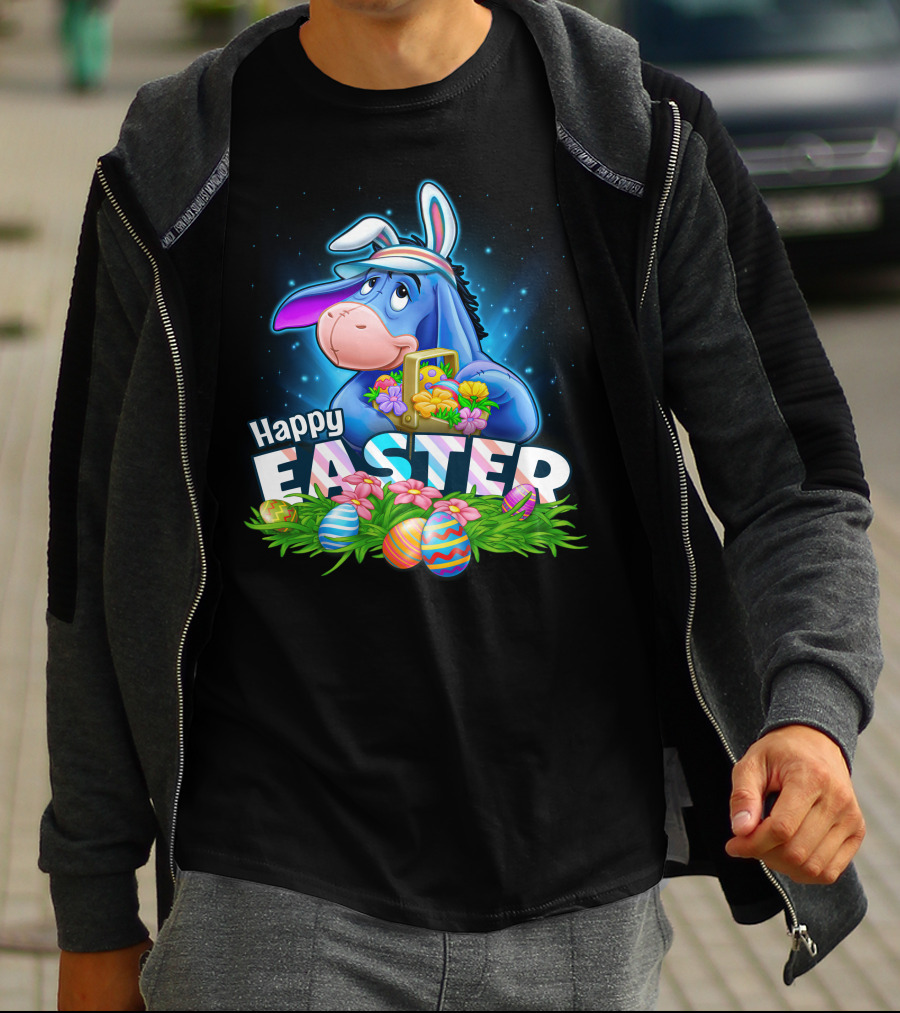 Eeyore Happy Easter With Bunny Ears And Easter Eggs T-Shirt