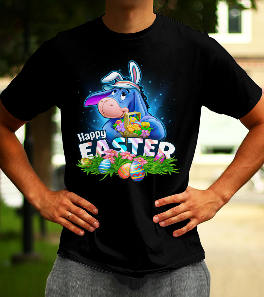 Eeyore Happy Easter With Bunny Ears And Easter Eggs T-Shirt