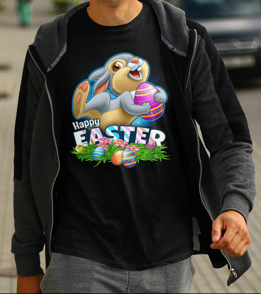 Thumper Happy Easter Colorful Eggs And Flowers T-Shirt