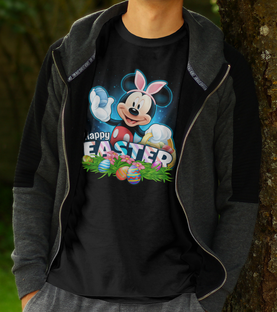 Mickey Mouse Happy Easter With Bunny Ears And Colorful Eggs Basket T-Shirt
