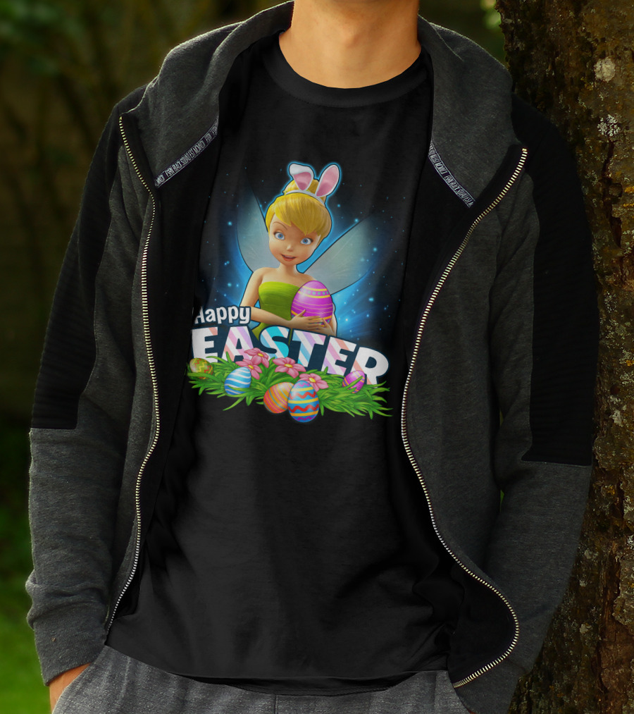 Tinker Bell Happy Easter With Colorful Eggs And Bunny Ears T-Shirt
