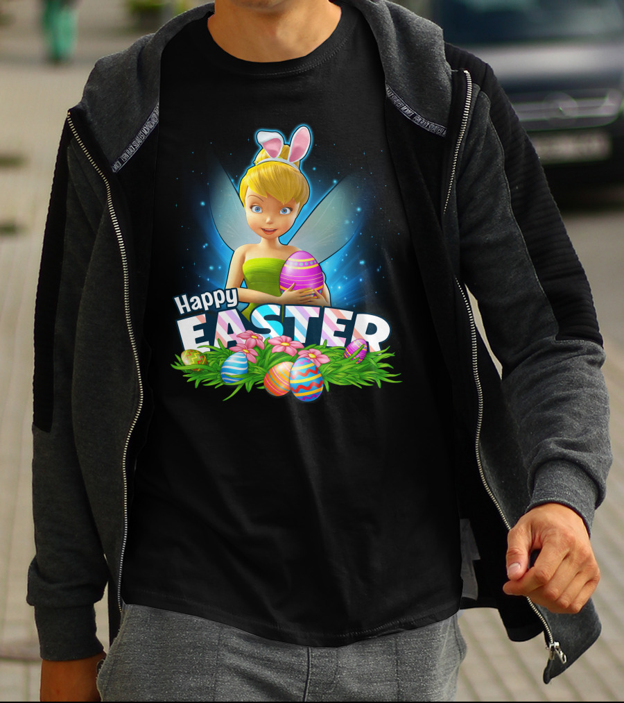 Tinker Bell Happy Easter With Colorful Eggs And Bunny Ears T-Shirt