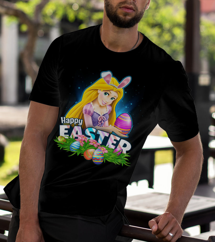 Happy Easter Rapunzel Bunny Ears With Colorful Eggs And Flowers T-Shirt