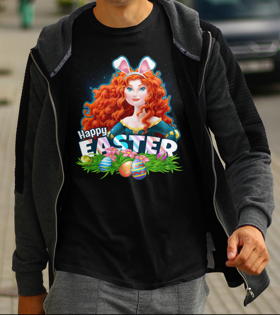 Merida Easter Celebration With Bunny Ears And Colorful Eggs T-Shirt