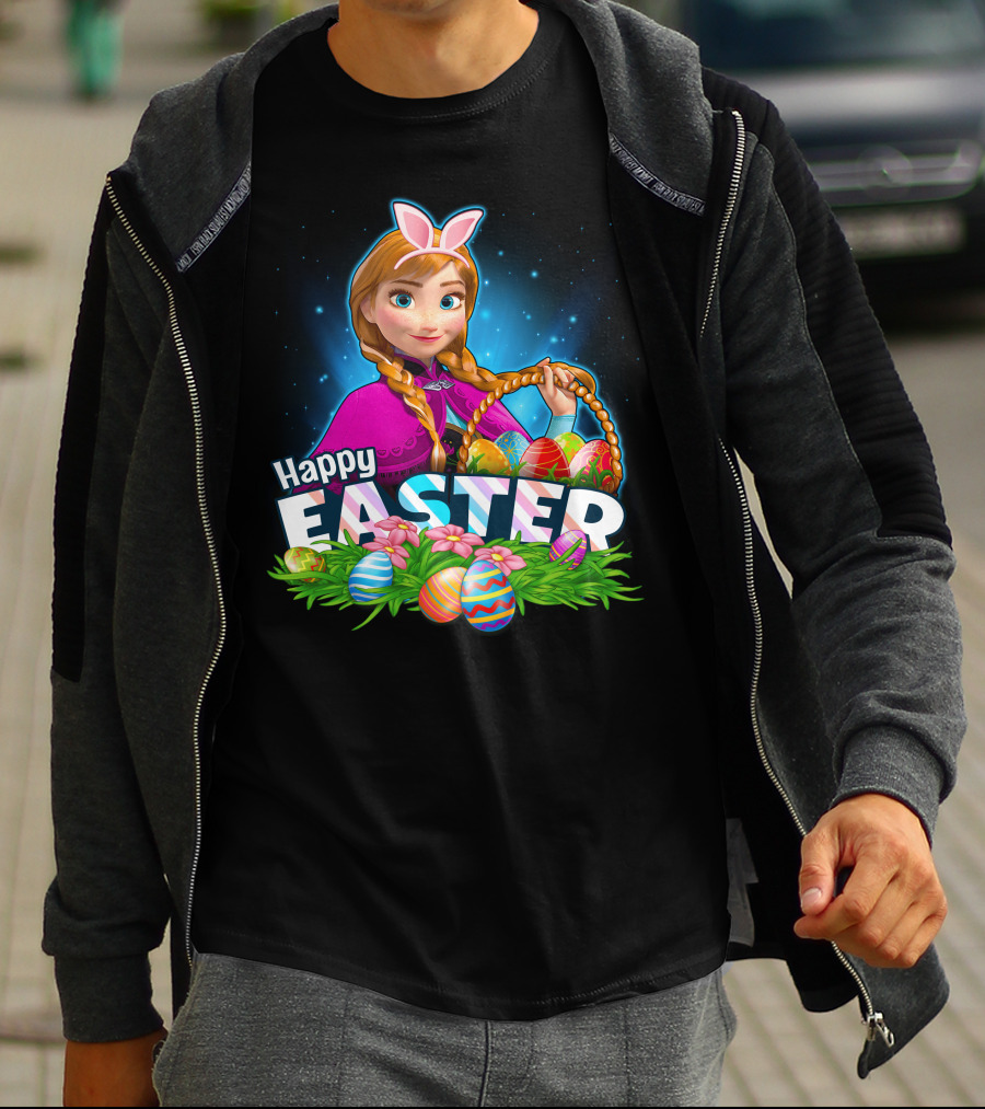 Anna Bunny Ears With Easter Eggs Basket Happy Easter T-Shirt