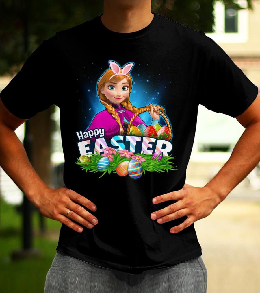 Anna Bunny Ears With Easter Eggs Basket Happy Easter T-Shirt