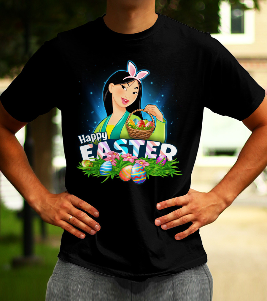 Happy Easter Mulan With Basket Of Colorful Eggs And Bunny Ears T-Shirt