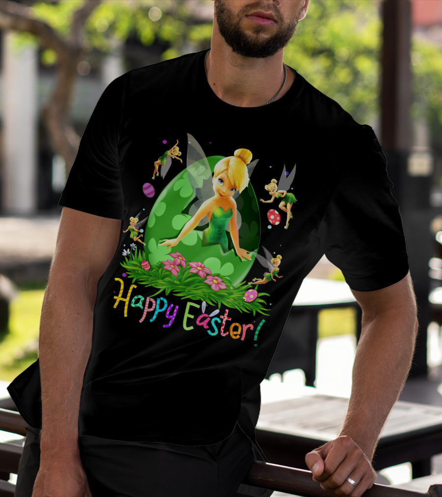 Tinker Bell Happy Easter Celebration With Green Egg And Flowers T-Shirt