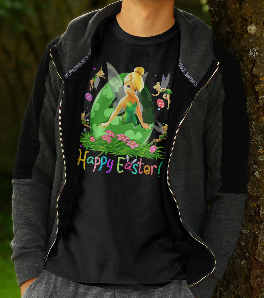 Tinker Bell Happy Easter Celebration With Green Egg And Flowers T-Shirt