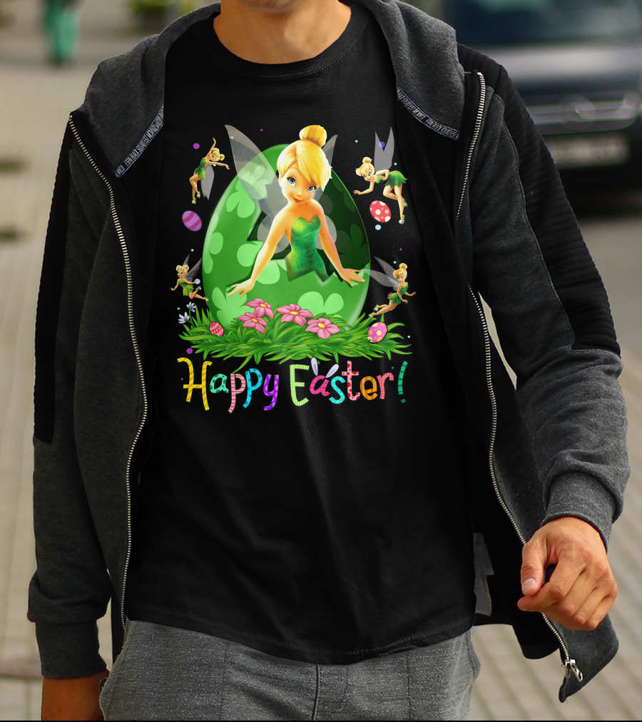 Tinker Bell Happy Easter Celebration With Green Egg And Flowers T-Shirt