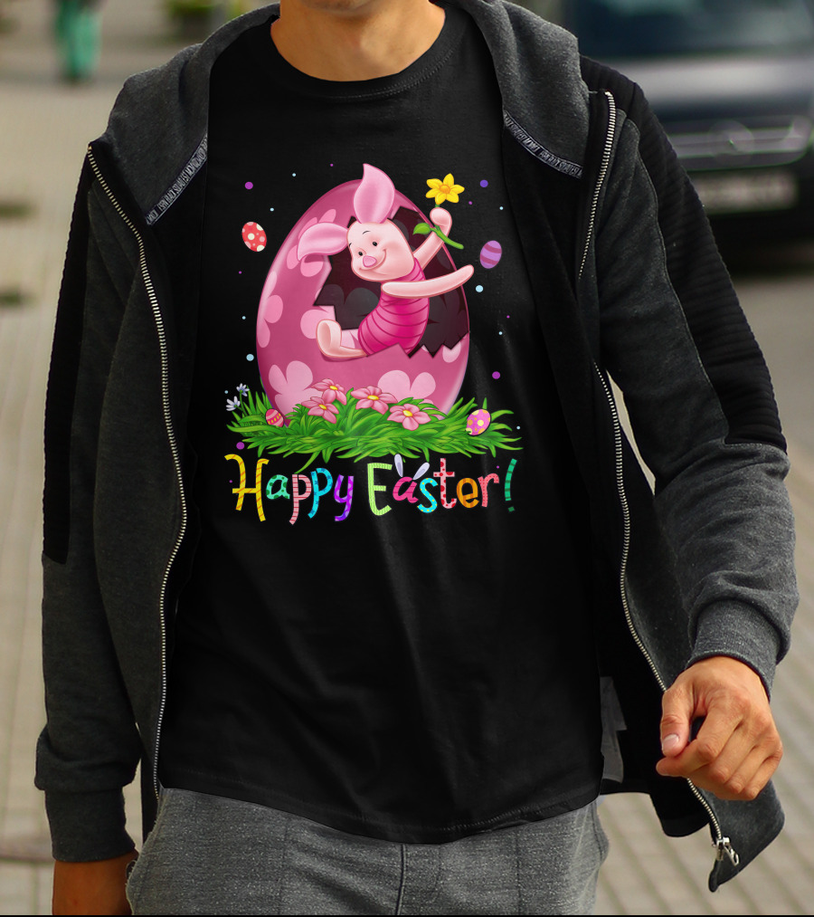 Happy Easter Piglet With Flower And Easter Egg T-Shirt