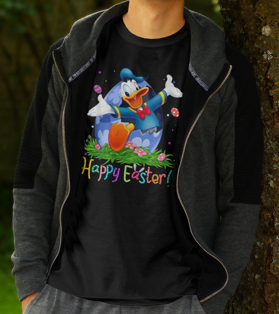 Happy Easter Donald Duck Celebration Egg And Flowers T-Shirt