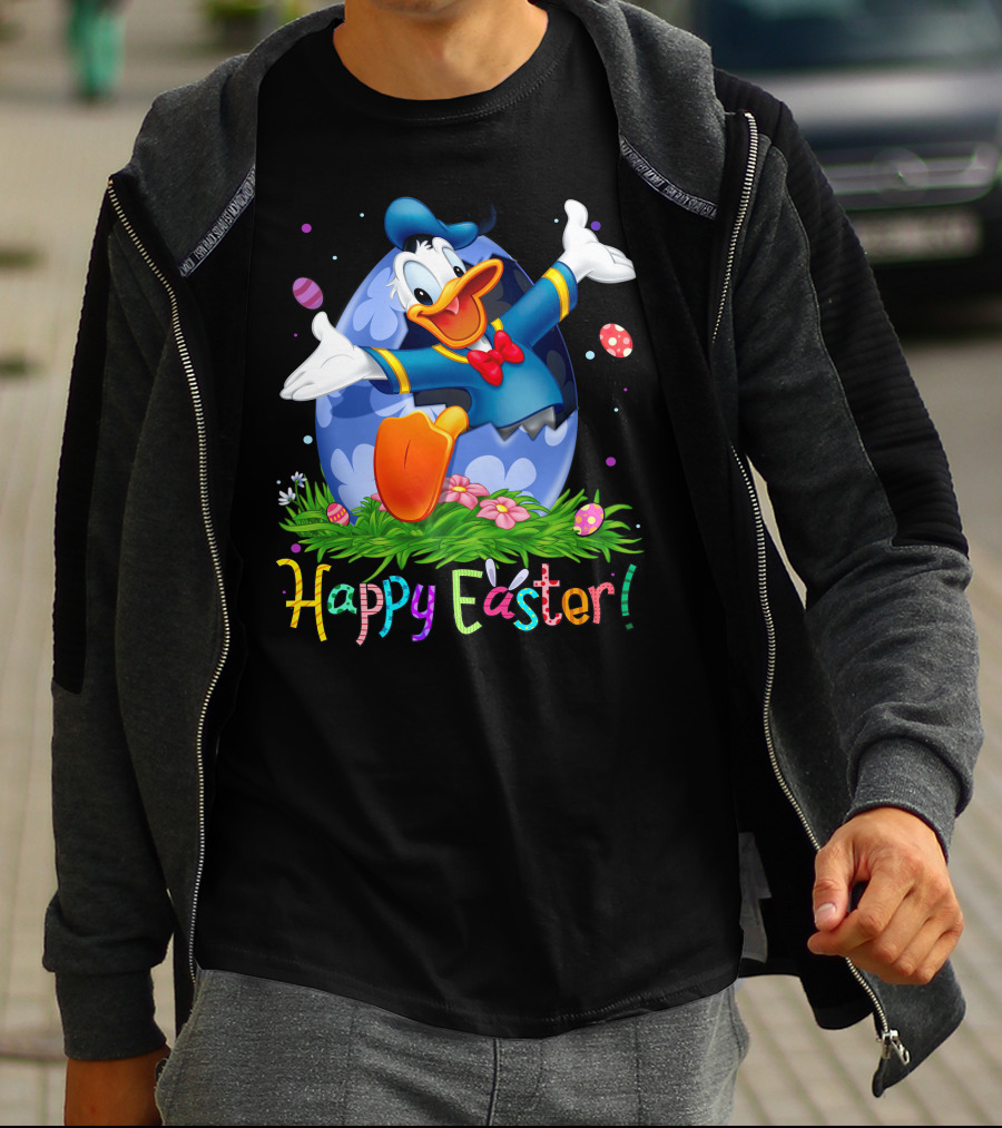 Happy Easter Donald Duck Celebration Egg And Flowers T-Shirt