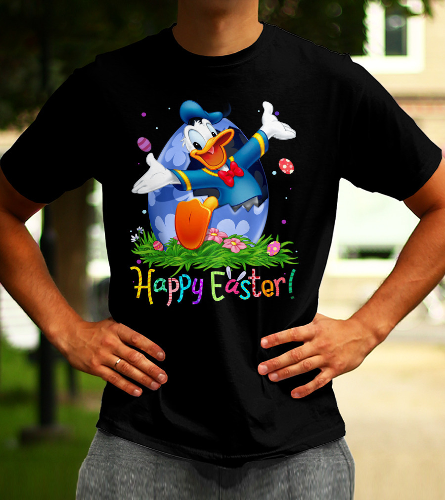 Happy Easter Donald Duck Celebration Egg And Flowers T-Shirt