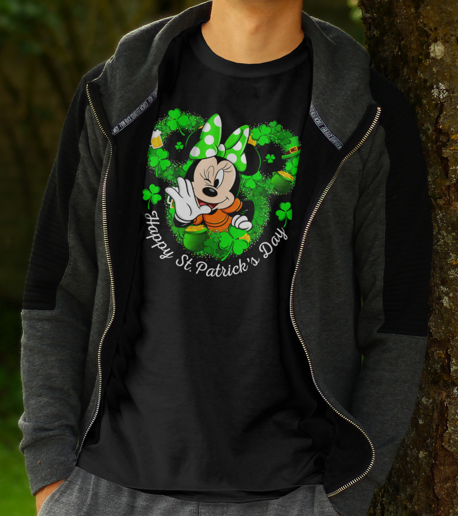 Minnie Mouse Happy St. Patrick's Day Shamrocks And Leprechaun Hat T-Shirt