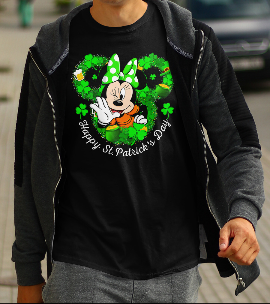Minnie Mouse Happy St. Patrick's Day Shamrocks And Leprechaun Hat T-Shirt