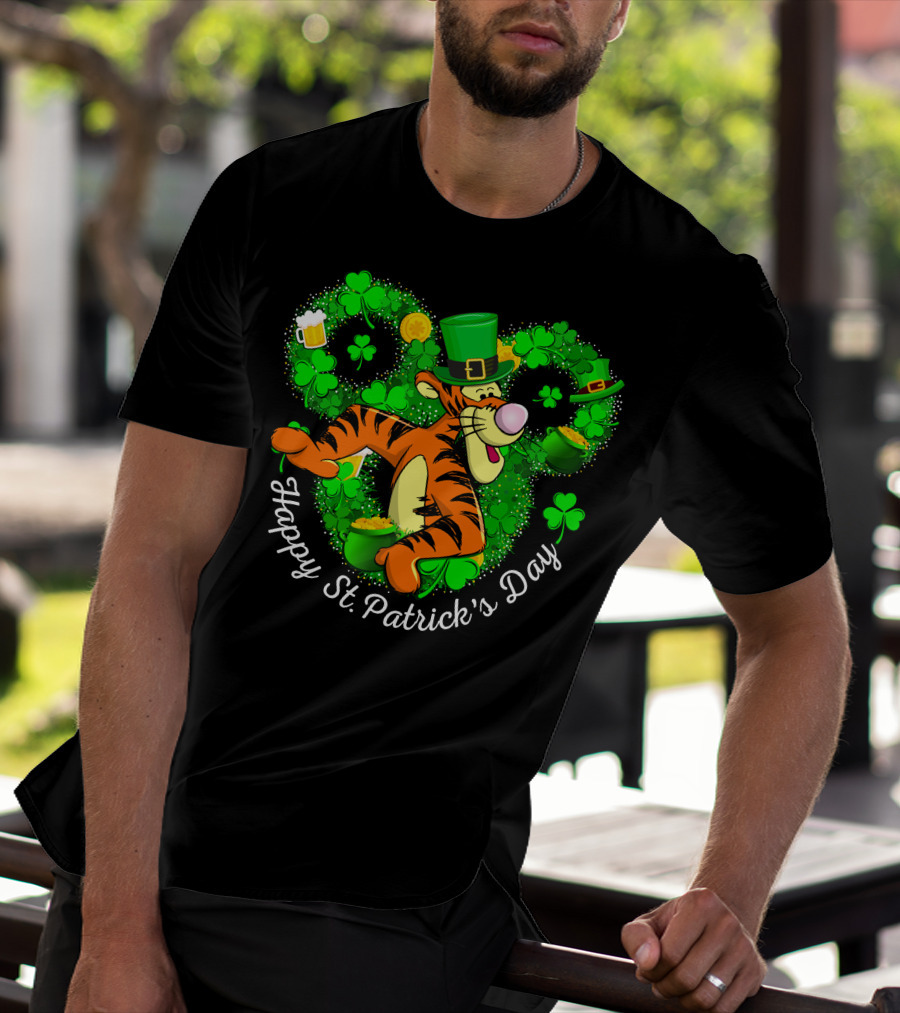 Tigger Happy St. Patrick's Day Shamrock Hat Coin Basket T-Shirt
