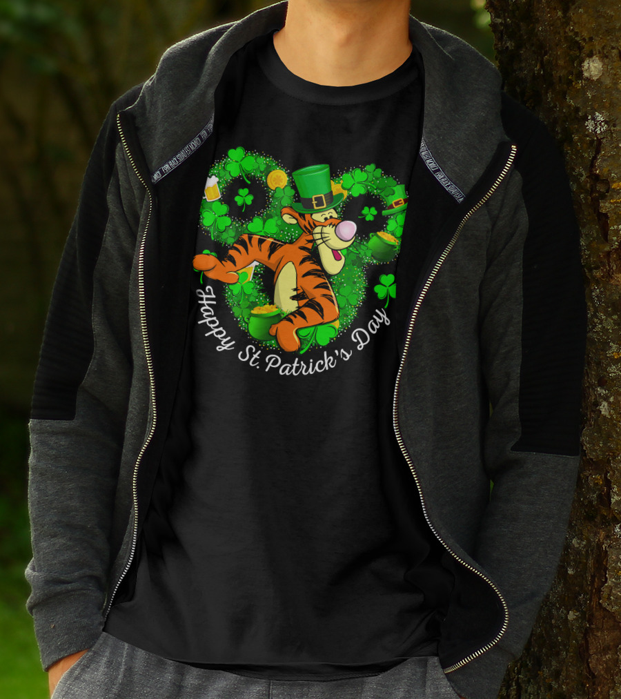 Tigger Happy St. Patrick's Day Shamrock Hat Coin Basket T-Shirt