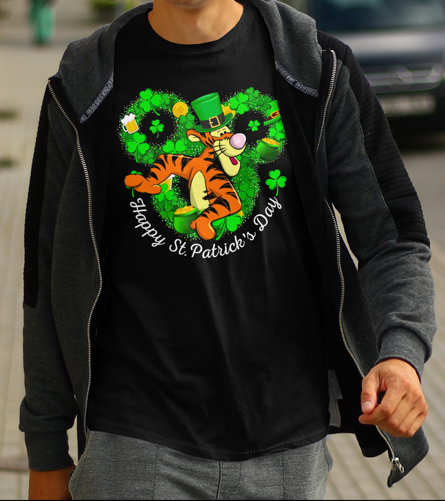 Tigger Happy St. Patrick's Day Shamrock Hat Coin Basket T-Shirt