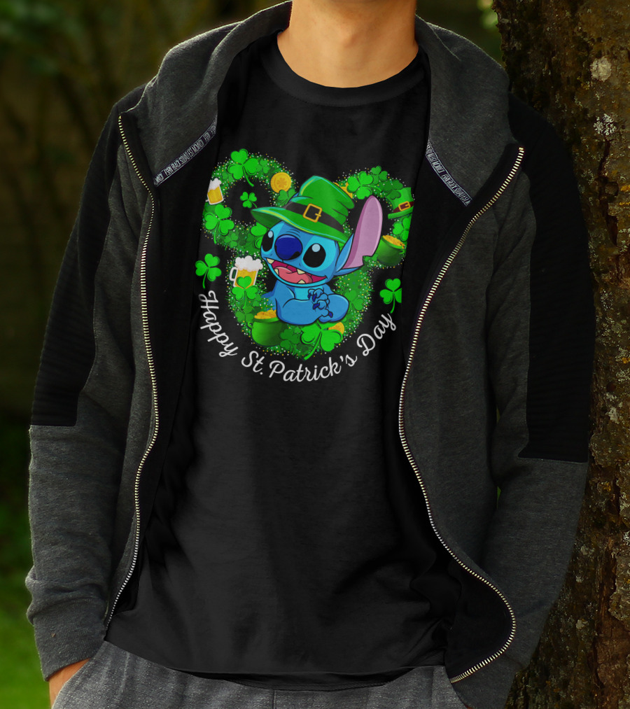 Happy St. Patrick's Day Stitch Clover And Leprechaun Hat T-Shirt