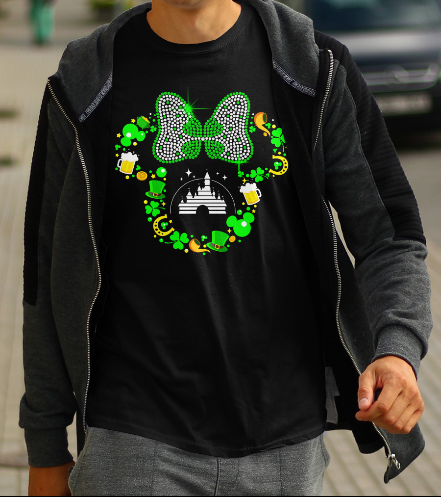 Minnie Mouse St. Patrick's Day Castle Shamrocks Beer Hats Horseshoes Bow T-Shirt