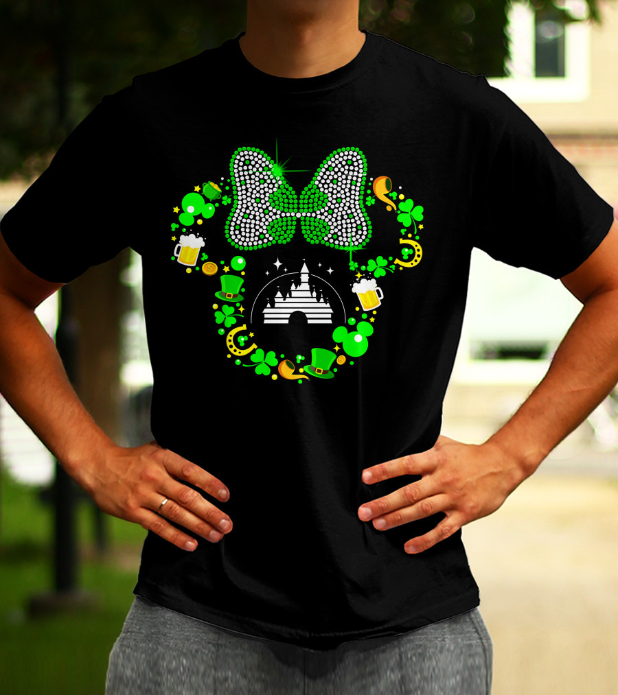 Minnie Mouse St. Patrick's Day Castle Shamrocks Beer Hats Horseshoes Bow T-Shirt
