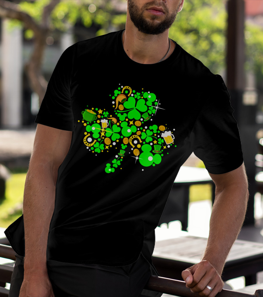 Shamrock St. Patrick's Day Mickey Mouse Beer Mug Horseshoe Pot Of Gold T-Shirt