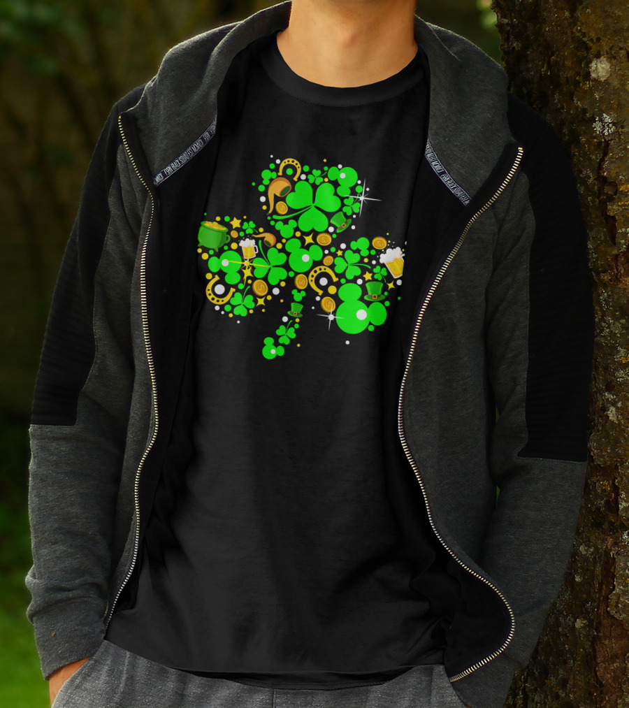Shamrock St. Patrick's Day Mickey Mouse Beer Mug Horseshoe Pot Of Gold T-Shirt