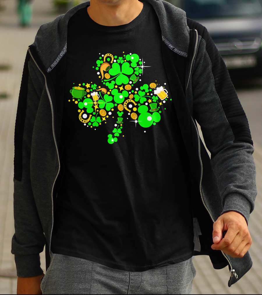 Shamrock St. Patrick's Day Mickey Mouse Beer Mug Horseshoe Pot Of Gold T-Shirt