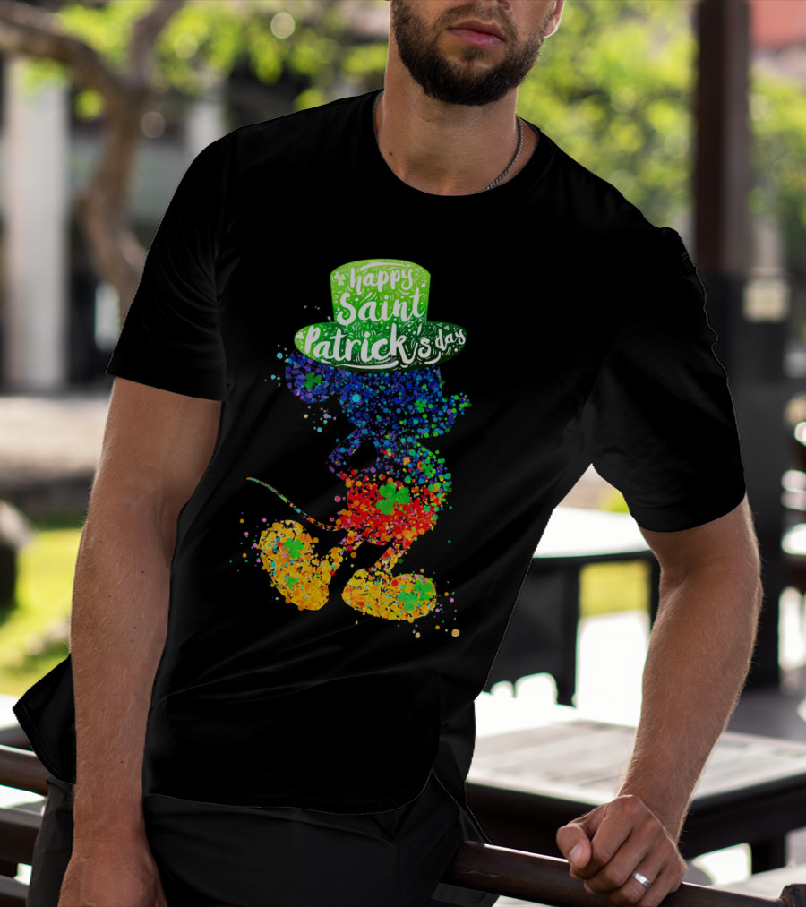 Happy Saint Patrick's Day Mickey Mouse Colorful Splatter Art T-Shirt