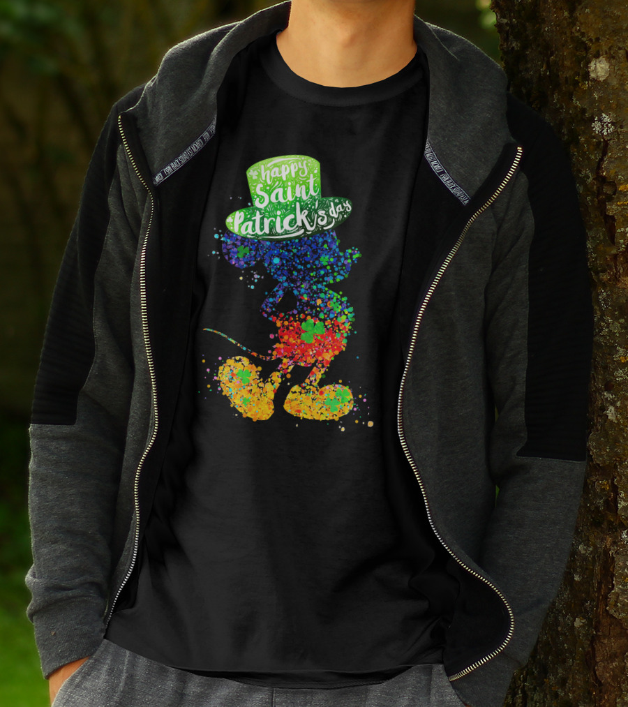Happy Saint Patrick's Day Mickey Mouse Colorful Splatter Art T-Shirt