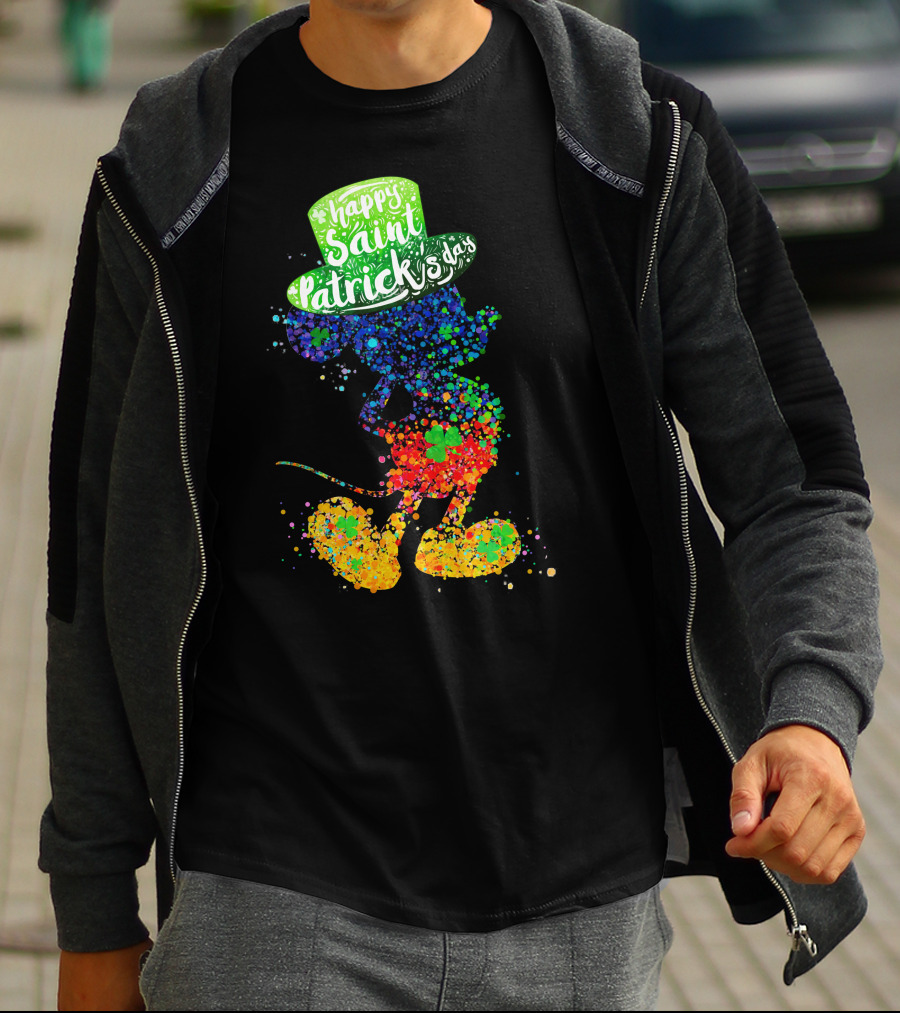 Happy Saint Patrick's Day Mickey Mouse Colorful Splatter Art T-Shirt