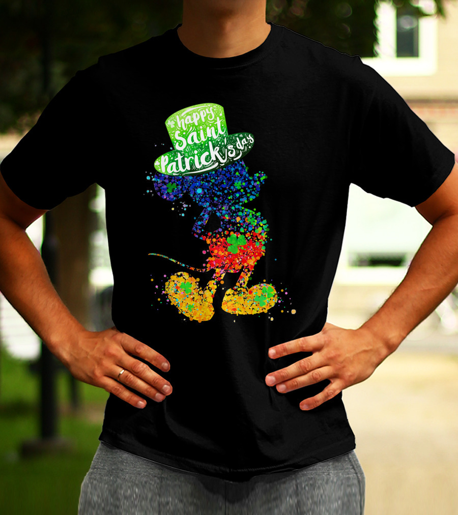 Happy Saint Patrick's Day Mickey Mouse Colorful Splatter Art T-Shirt