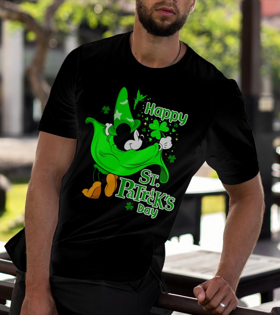 Happy St. Patrick's Day Mickey Fantasia Sparkling Clover And Shamrocks T-Shirt