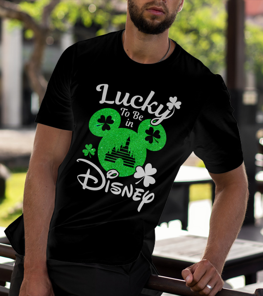 Lucky To Be In Disney Green Glitter Castle Shamrocks T-Shirt