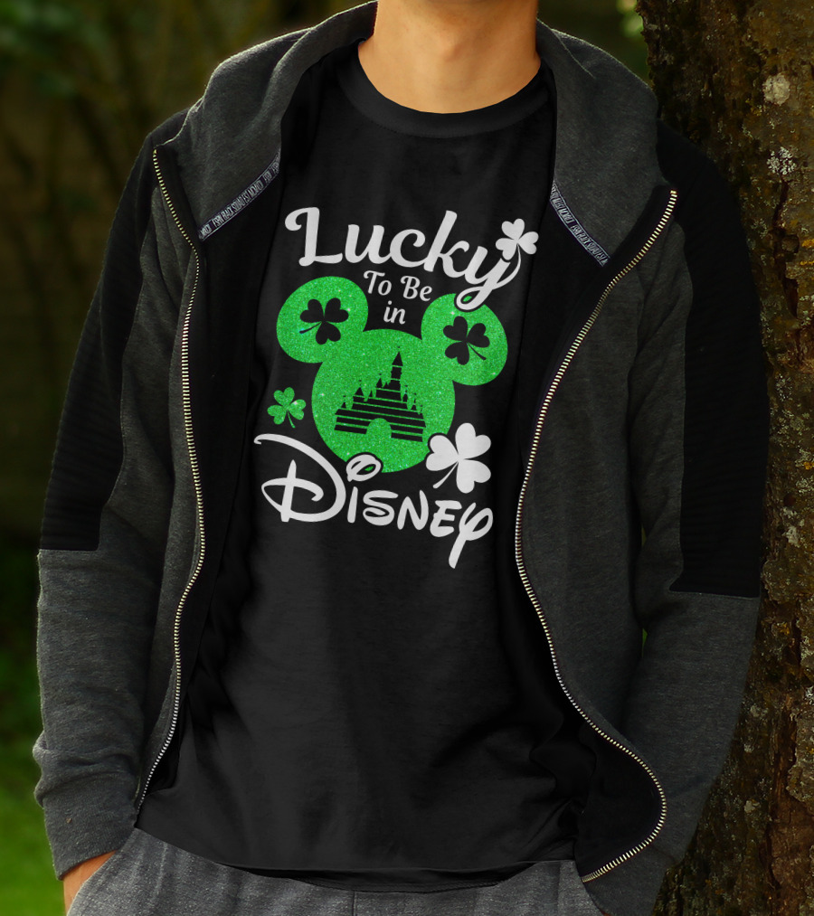 Lucky To Be In Disney Green Glitter Castle Shamrocks T-Shirt