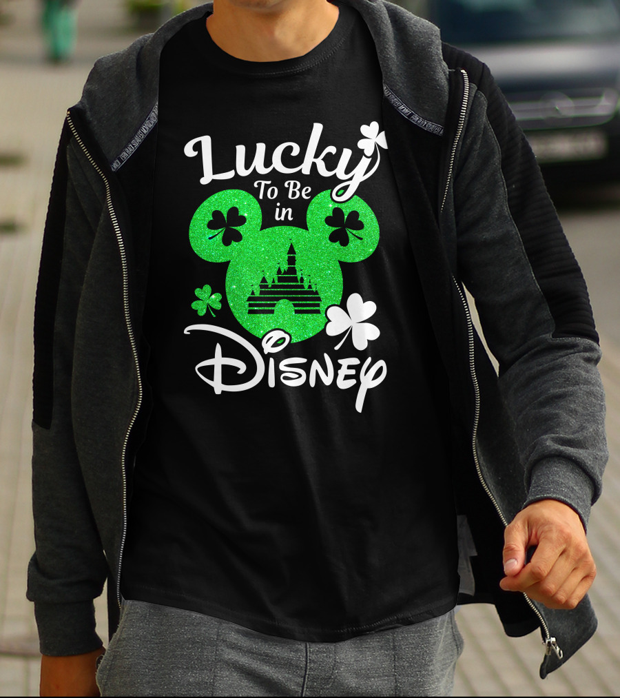 Lucky To Be In Disney Green Glitter Castle Shamrocks T-Shirt