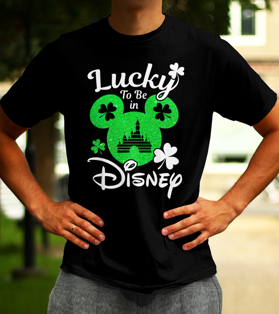Lucky To Be In Disney Green Glitter Castle Shamrocks T-Shirt