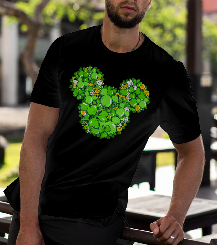 St. Patrick's Day Mickey Head With Shamrocks And Irish Icons T-Shirt