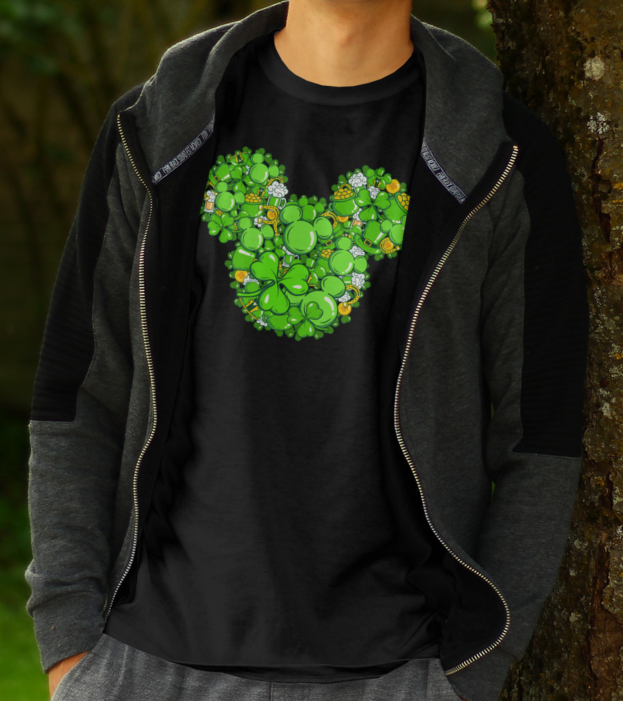 St. Patrick's Day Mickey Head With Shamrocks And Irish Icons T-Shirt
