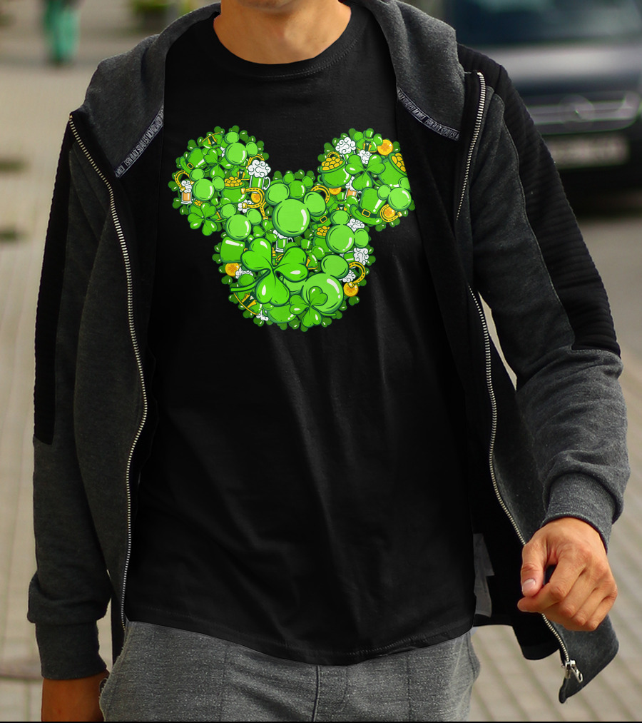 St. Patrick's Day Mickey Head With Shamrocks And Irish Icons T-Shirt