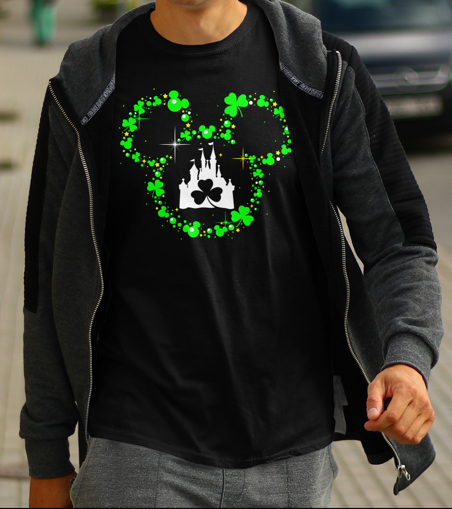 Mickey Patrick's Day St. Patrick's Castle Clover Magic Head T-Shirt