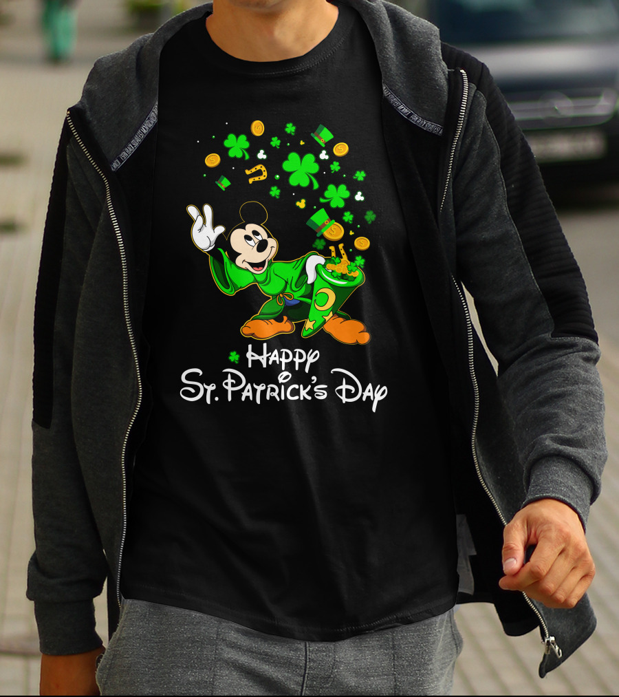 Happy St. Patrick's Day Mickey Mouse Shamrocks Gold Coins Magic T-Shirt