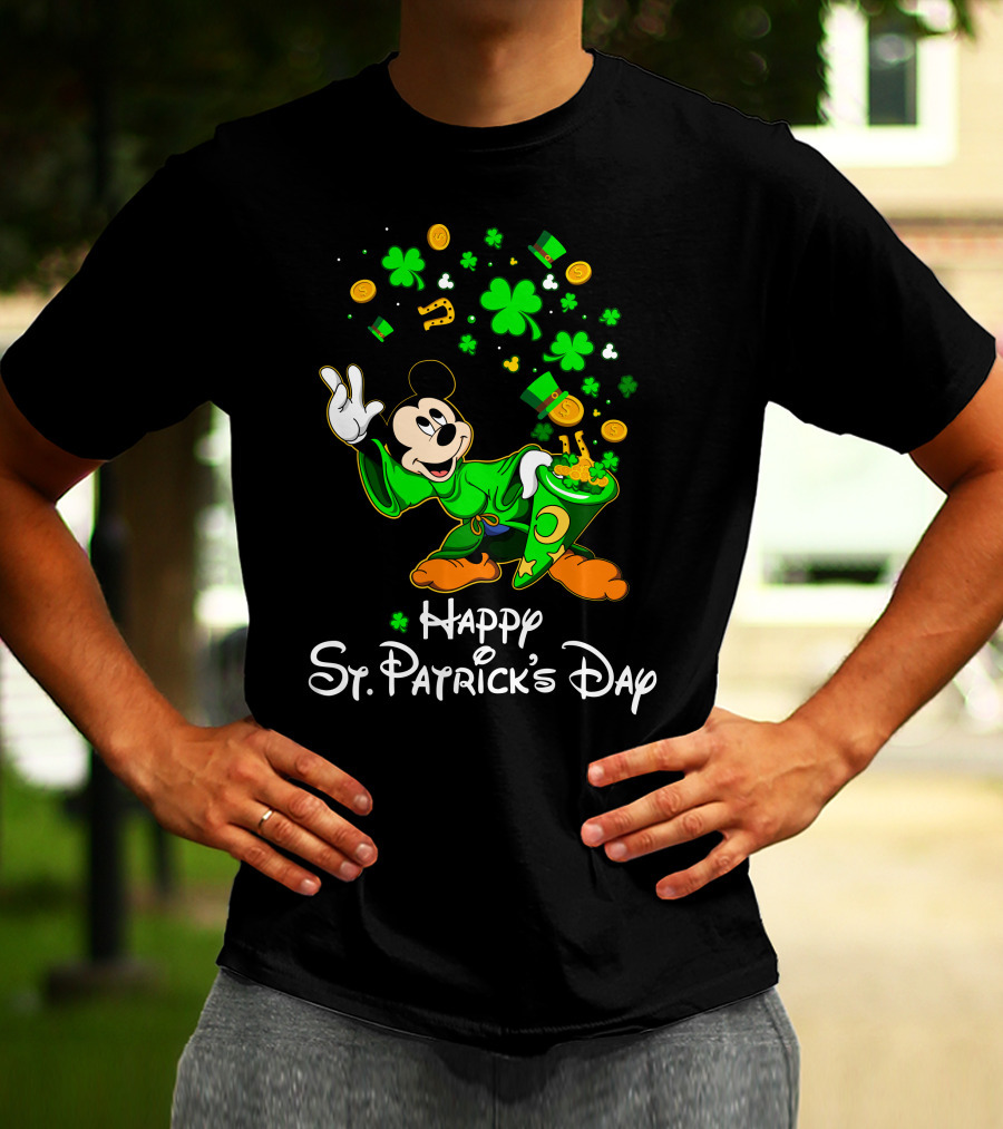 Happy St. Patrick's Day Mickey Mouse Shamrocks Gold Coins Magic T-Shirt