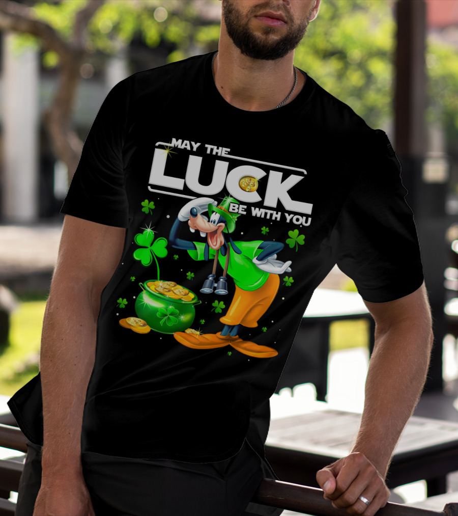 Goofy May The Luck Be With You Shamrock And Gold Coins T-Shirt