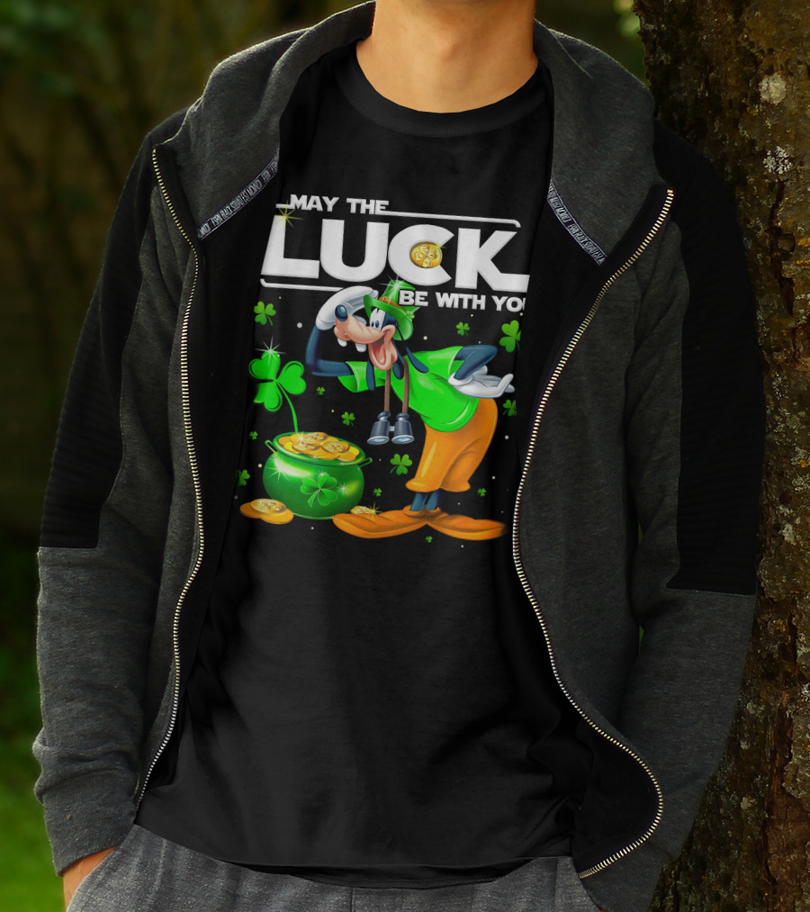 Goofy May The Luck Be With You Shamrock And Gold Coins T-Shirt